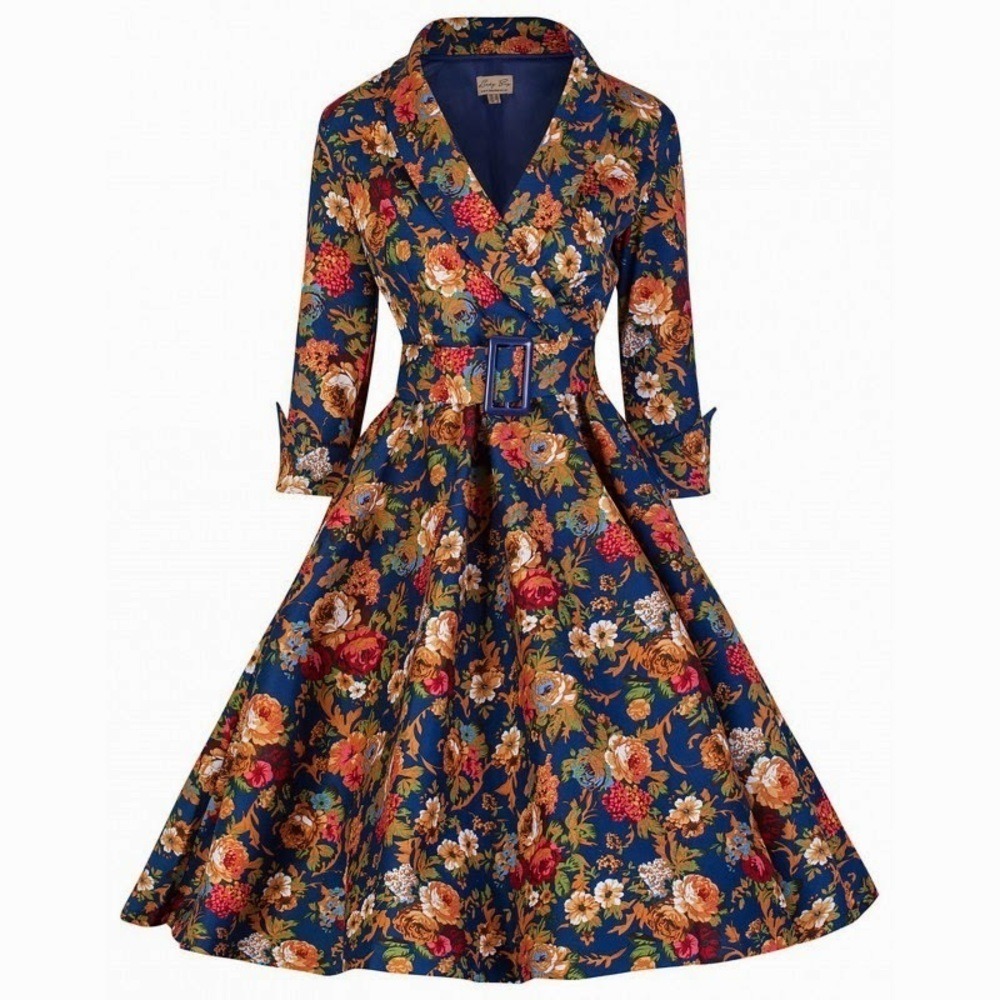 Floral Print  Vintage Style Rockabilly Pin up Lindy Bop Dress Medium